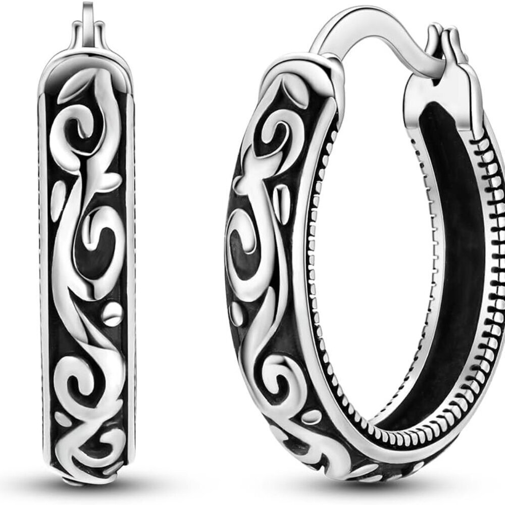 Vintage Filigree Sterling Silver Hoop Earrings Small Dainty Fashion Gift for Wom